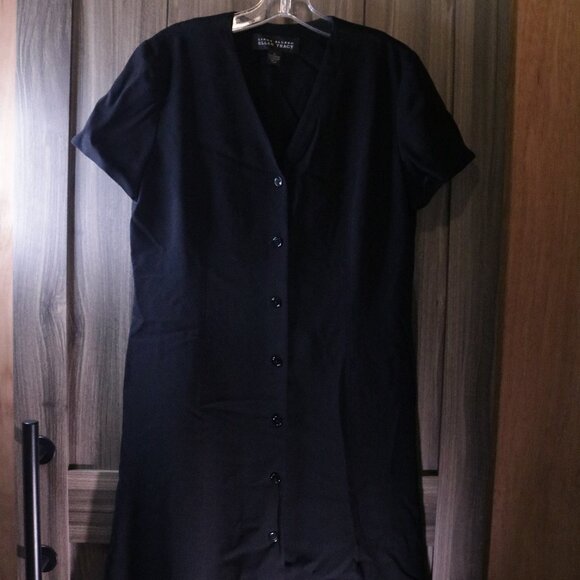 Vintage Fit & Flare Black button down short sleeve knee length dress - Picture 1 of 5